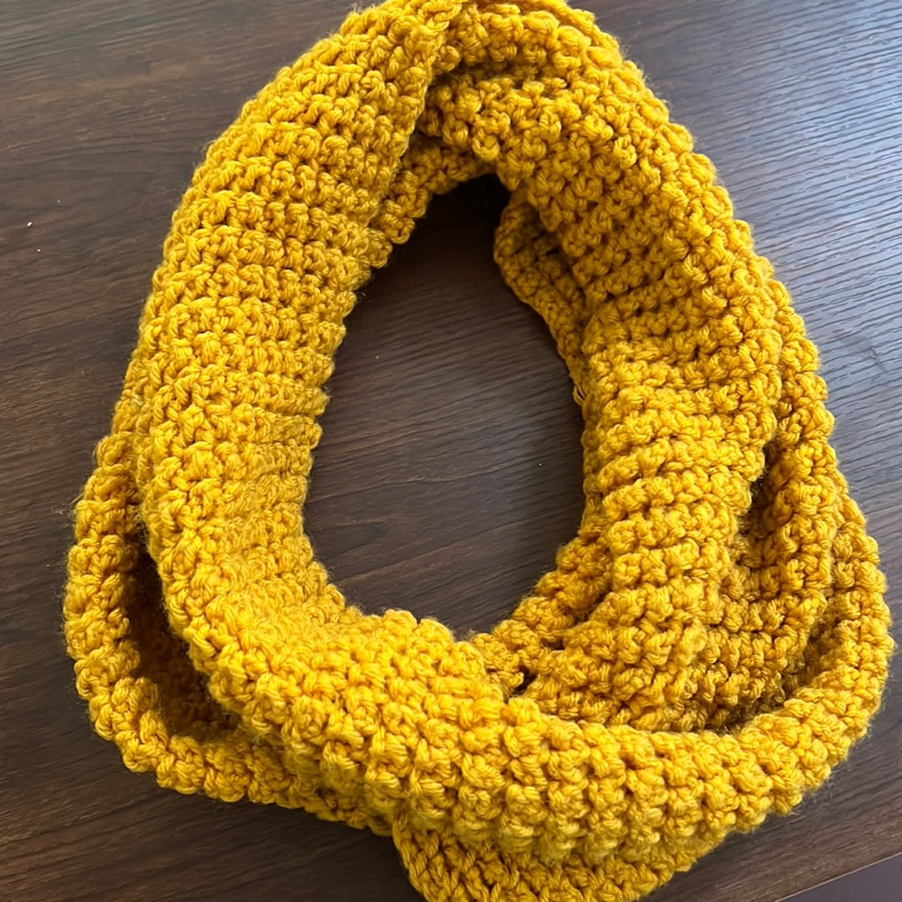 Hand Crochet Yellow Infinity Scarf